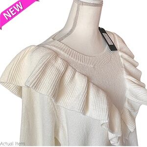🆕 NWT 143 Story by Line Up Ivory White Ruffle Sweater Size 1XL 🤍